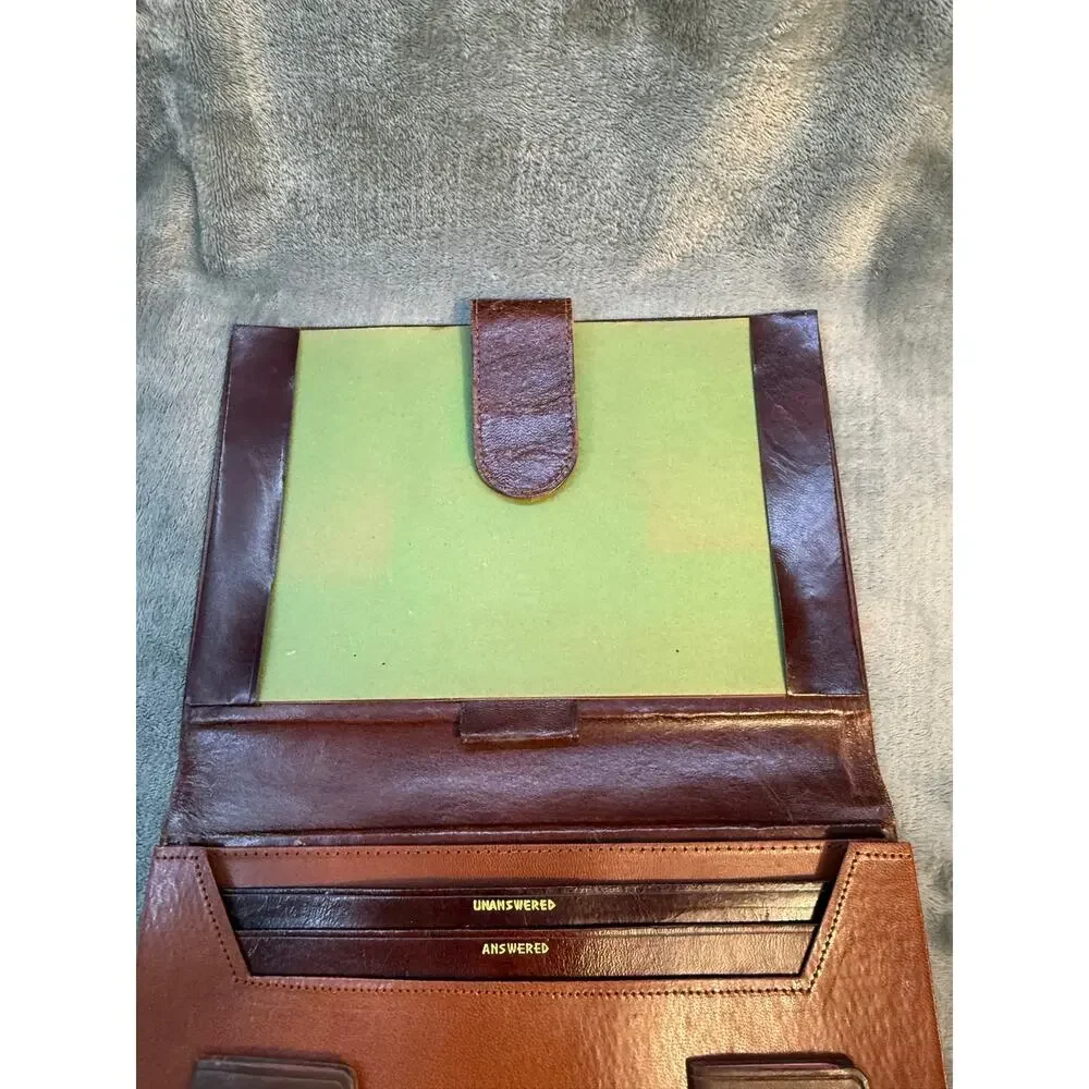 Vintage Brown Leather Folio Desk Organizer Address Book Notes Calendar 7x11 inch